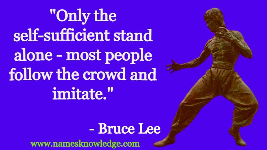 Bruce Lee Quotes - "Only the self-sufficient stand alone - most people follow the crowd and imitate."