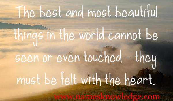 The best and most beautiful things in the world cannot be seen or even touched – they must be felt with the heart.