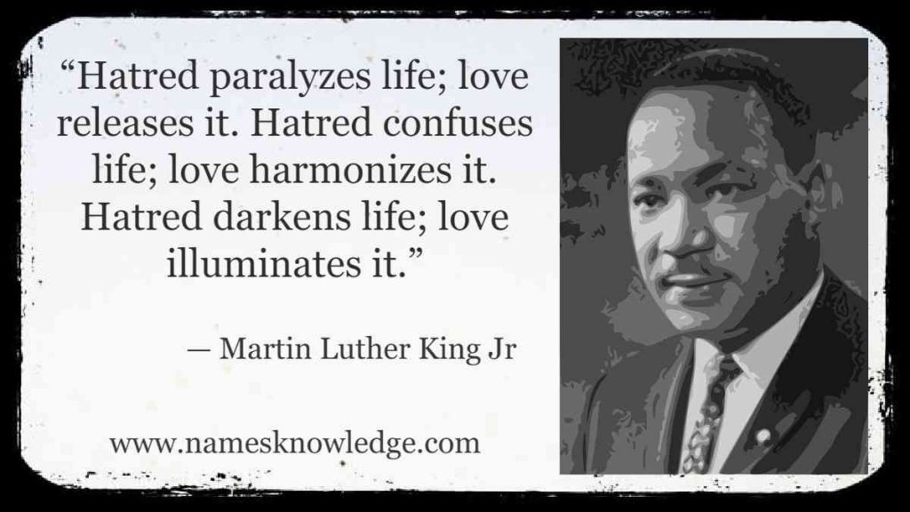 “Hatred paralyzes life; love releases it. Hatred confuses life; love harmonizes it. Hatred darkens life; love illuminates it.”