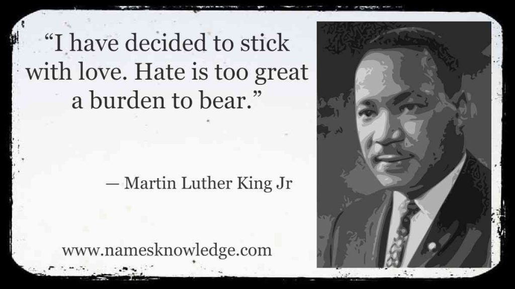 Martin Luther King Jr Quotes about Love - “I have decided to stick with love. Hate is too great a burden to bear.”