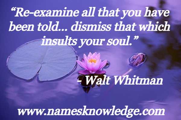 “Re-examine all that you have been told… dismiss that which insults your soul.”